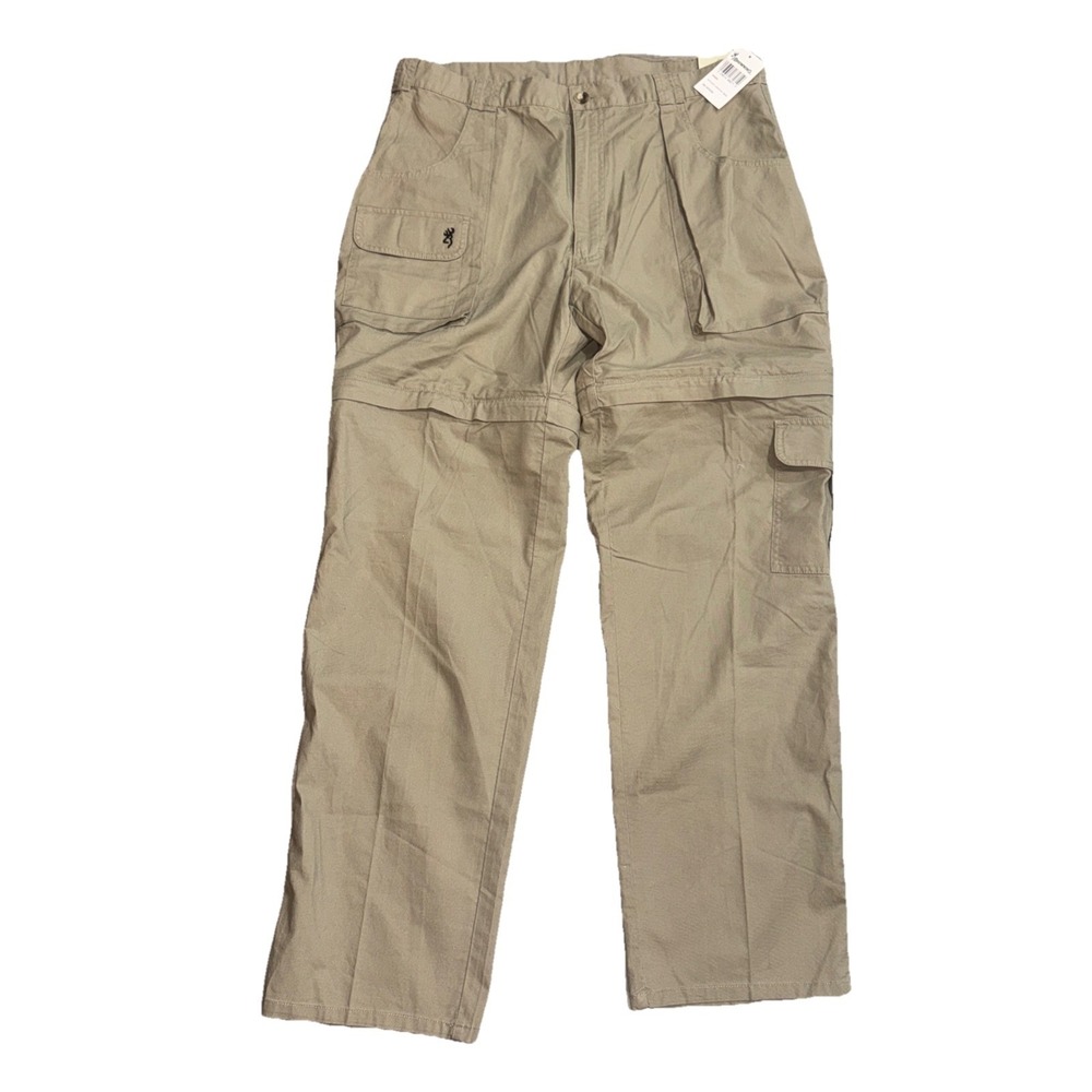 Browning Pants Men's 36x32 Khaki Convertible Cargo Hiking Zip Off Outdoor Trail